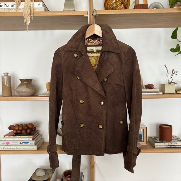 Vintage Suede Leather Cropped Trench Coat Small - Picture 4 of 7